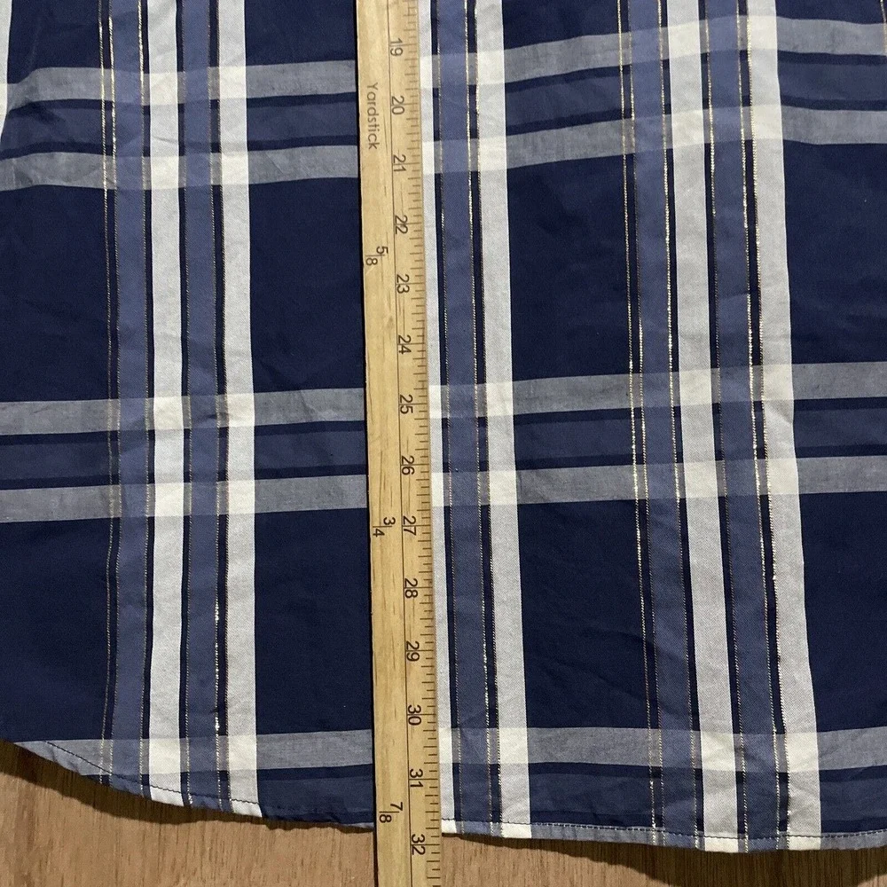 RocaWear Classic Shirt Mens Lg Blue Red Plaid Gold Stitching Button Long Sleeve‎